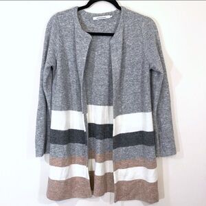 Revolve Stitches & Stripes Long Striped Open Front Grey Cardigan Sweater Soft XS